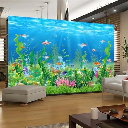 Cartoon Seabed Fish Seaweed Wall Mural Custom Kids Wallpaper For Walls Childrens Bedroom Wall Paper Home Decoration TV Backdrop