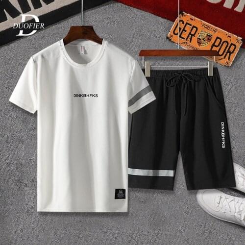 Men Sets 2021 Summer New Casual Tracksuit Solid Male T-Shirts+Shorts Two Piece Set Mens Sportswears Loose Sports Suit Clothing