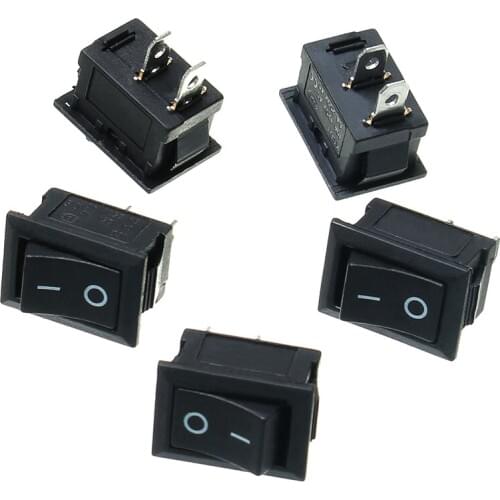 New 5PCS Black Push Button Mini Switch 21*15MM 6A-10A 250V KCD1-101 2Pin Snap-in On/Off Rocker Switch
