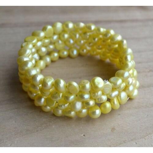 New Arrival Favorite Real Pearl Bracelet 4 Rows Yellow Baroque Genuine Freshwater Pearls Fine Jewelry Charming Lady Gift