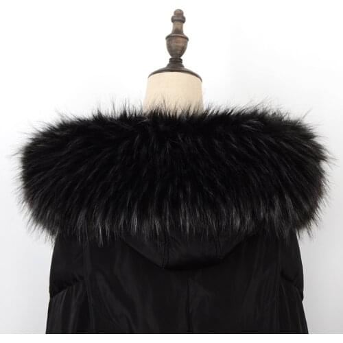 Super Large Size Faux Raccoon Fur Collar Winter Women Warm Scarves Shawl Men Parka Coat Hood Fur Dec Fake Fur Collar