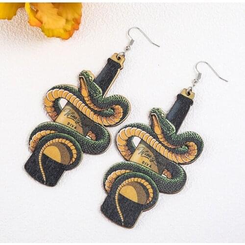 Origin Summer Multiple Colorful Twist Snake Butterfly Hanging Drop Earrings for Women Wing Wooden Earrings Halloween Jewelry