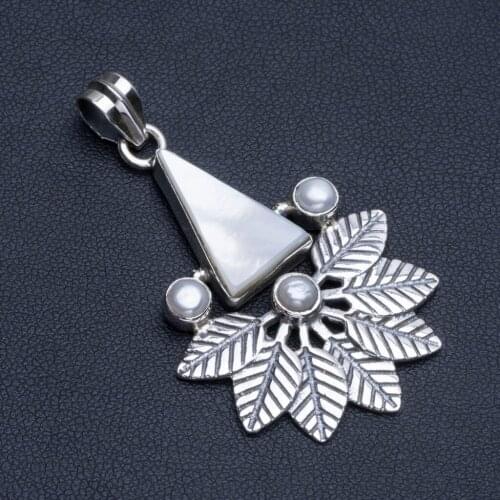 Natural Mother Of Pearl and River Pearl Boho Style 925 Sterling Silver Pendant Necklace 2" R1130