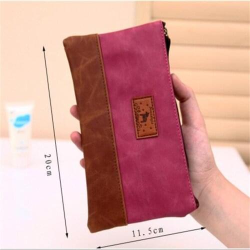 PU Leather Pencil Bag Stationery Storage Pouch Bag Make-Up Organization Zipper Bag