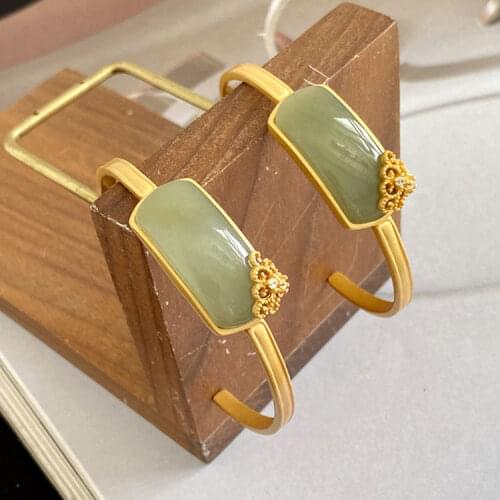 Silver inlaid Natural Sapphire Bracelet Xiangyun rectangular Chinese style retro small group design adjustable jewelry for women