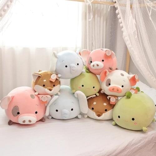 Cute Forest Animals Plush Dolls Dinosaur Pig Elephant Shiba Inu Dog Stuffed Toys Soft Fat Pillow Cushion Kawaii Kids Gift