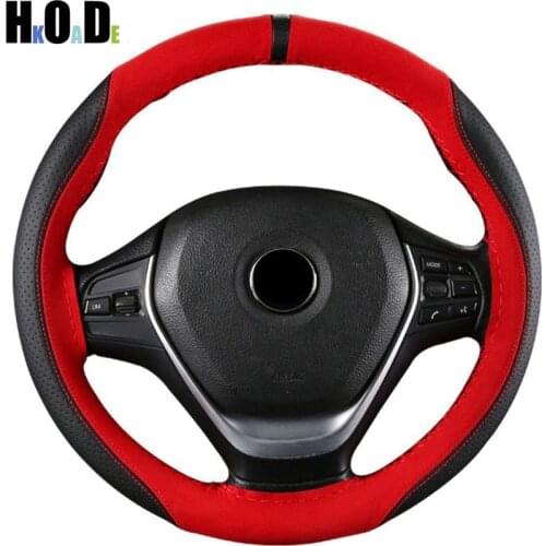 Hand-stitched 38cm Car Steering Wheel Cover DIY Black Suede Leather +Microfiber Leather Splicing Universal Steering Wheel Covers