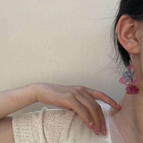 Korean Fashion Purple Everlasting Flower Dangle Earring for Women Girls Stylish Vintage Long Tassel Earring Jewelry Pendientes