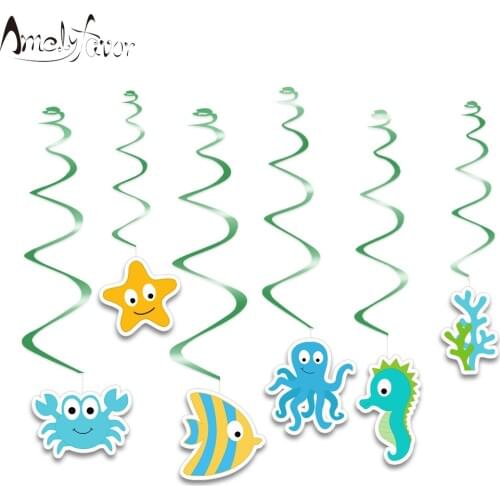 Under the Sea Theme Ceiling Hanging Swirl Decoration Marine Creatures Animal Baby Kids Birthday Event Party Decorations Supplies