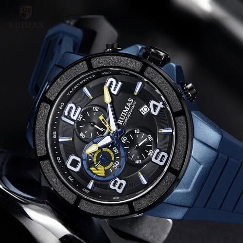 RUIMAS Military Sport Watches Men Top Brand Luxury Chronograph Quartz Watch Man Waterproof Wristwatch Blue Relogio Masculino 587