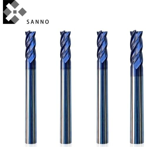 High quality HRC60 coating end mills tungsten steel 4 flutes flattened milling cutter length 75mm -100mm