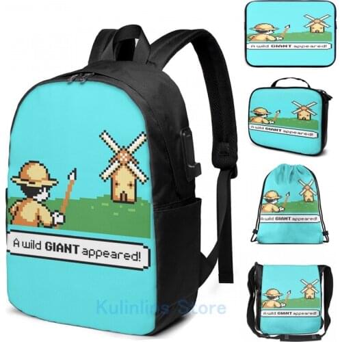Funny Graphic print Mon Quixote USB Charge Backpack men School bags Women bag Travel laptop bag