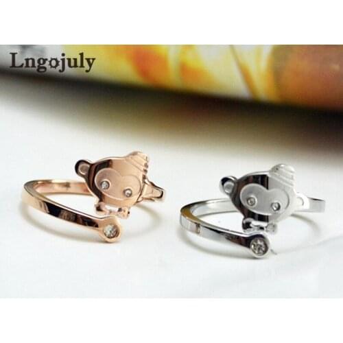 Women Titanium Steel Rings Jewelry RoseGold WhiteGold Titanium Monkey Rings For Women Girlfriend Anniversary Party Jewelry Gifts