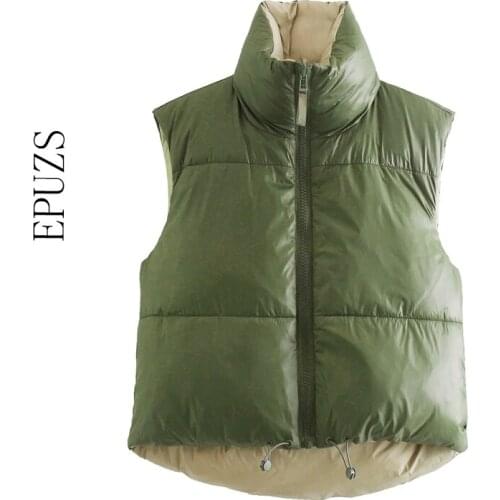 ZA 2021 Winter Black Warm Vest parka Casual Zipper Padded Coat women winter jacket Female Korean Outerwear
