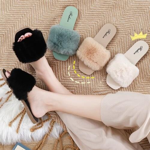 Women Slippers Summer Korean Style New Hairy Slippers Women Fashion Trend Outer Wear All-match Student Non-slip Soft Bottom