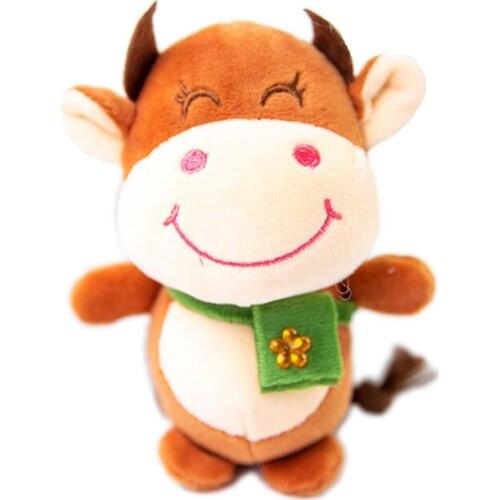 10PCS 12cm Smiling Calf Carrying a Backpack Favorite Decoration Bag Plush Mini Pendant Keychain Doll Ring Toy