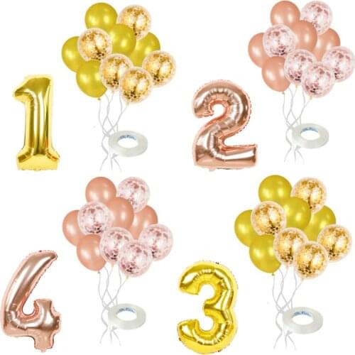 12Pcs/lot 32inch Rose Gold Number Foil Balloons Baby Shower Confetti Latex Balls Kids 1st Birthday Party Decorations Air Globos