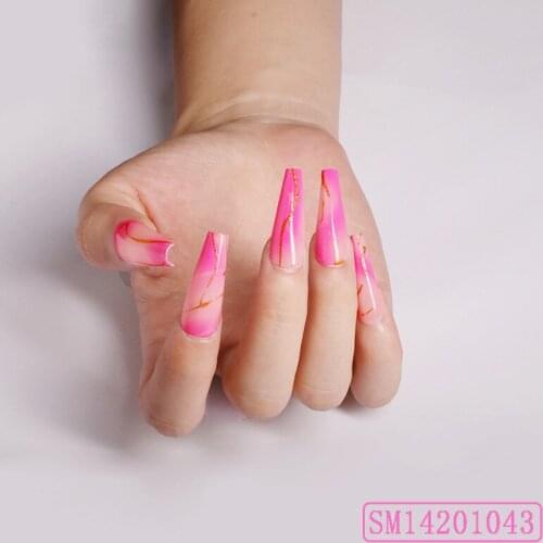 24Pcs/Set Rose Red Bullion Fake Nails Glue Type Removable Coffin Long Paragraph Fashion Manicure Fully Covered Nail Decoration