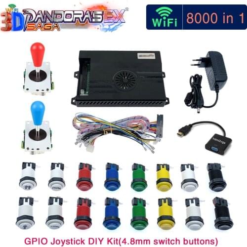 3D Pandora Saga EX Box 8000 in 1 Wifi DIY Kit 2 Playes Arcade Game Cabinet 8 Way Joystick Switch Type Push Button With Tutorial