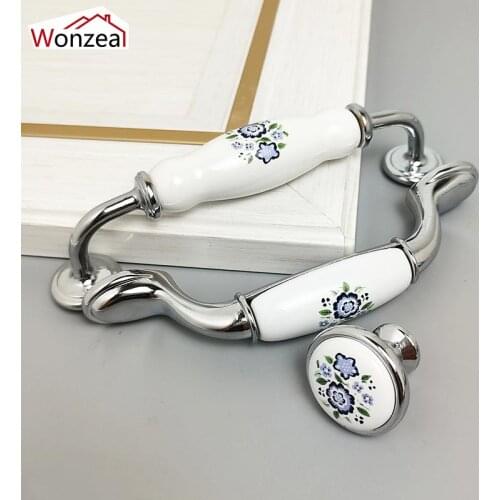 5PCS Zinc Alloy Antique Ceramic White Cabinet Handles Drawer Wardrobe Door Knobs European Furniture Handles