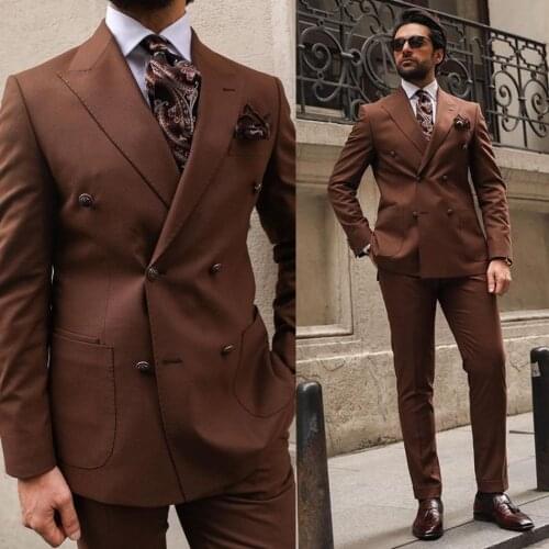 British Style Soild Mens Pants Suits Gentleman Double Breasted Jacket Business Party Prom Wedding Blazer Tuxedos Custom 2 Piece