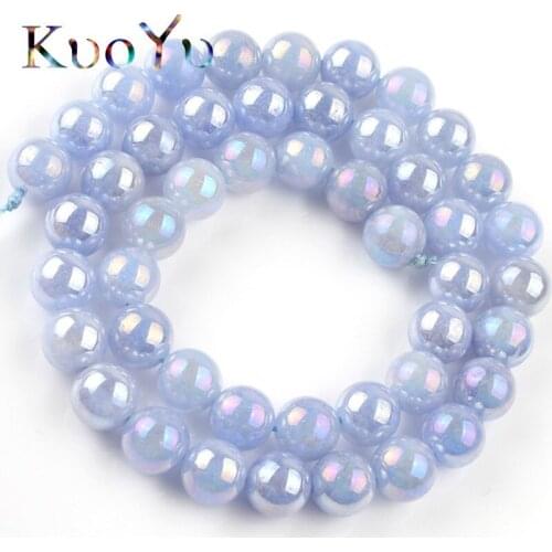 Blue Plated Angelite Stone Beads Natural Crystal Loose Spacer Beads For Making Jewelry DIY Bracelet Necklace 15"Inch 6/8/10/12mm
