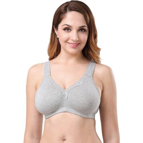 Bras for Women Lace Trim Full Coverage Cotton Wirefree Bra Sexy Ladies Underwear Bralette Lingerie Top Plus Size B C D E F