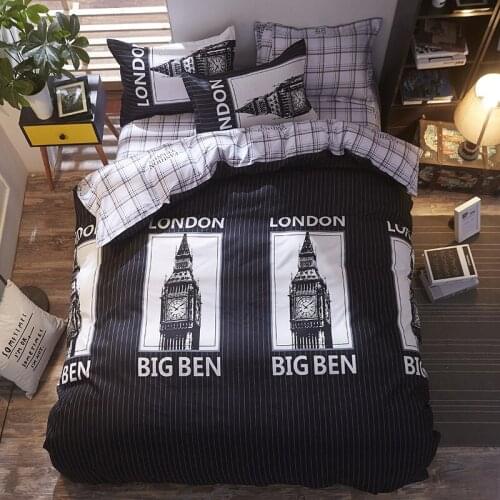 Black White London Plaid Fashion Comforter Bedding Set Double Sided King Queen Full Single Size Duvet Cover Sheet Pillowcase