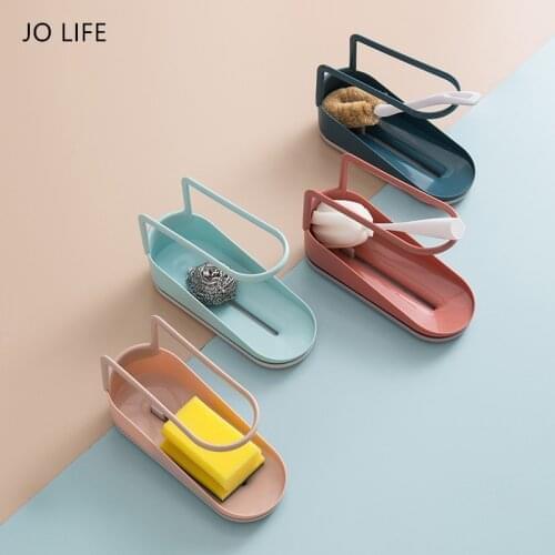 JO LIFE Towel Suction Sponge Holder Iron Dish Cloths Rack Storage Collector Soap Dish Drain Shelf Kitchen Organizer Baskets