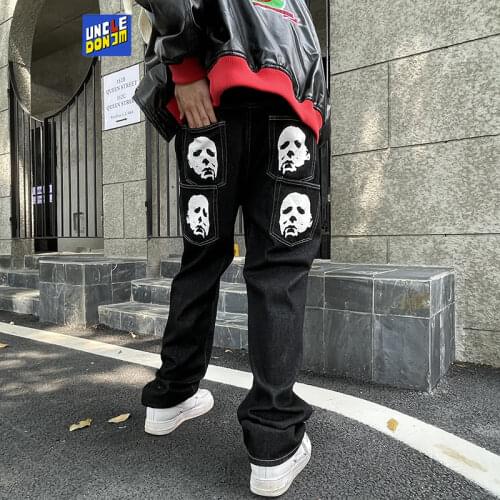UNCLEDONJM Abstract printed jeans High Street patchwork jeans baggy jeans for men punk pants designer pants hip hop pants K8011