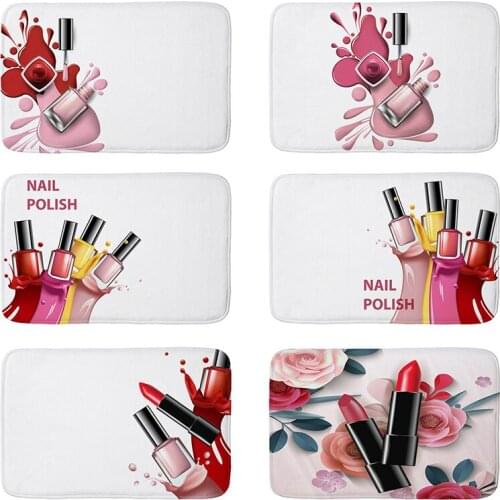 Flowers Lipstick Bottles printed Flannel Floor Mat Anti-Slip Tapete Floor Mats Kitchen Doormat welcome mats for front door