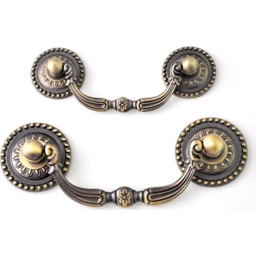HJY Antique Furniture Handle Drawer Pulls Retro Metal Cupboard European Bronze Cabinet Door Zinc Alloy Handles Decoration C22062