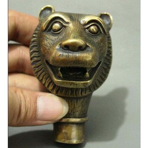 China Chinese Bronze Handmade Carved Animal Tiger Head Statue Walking Stick Head