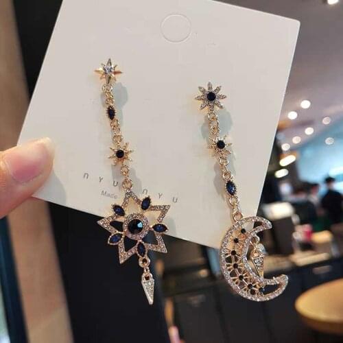Classic Moon And Star Dangle Earrings For Women Girls Trendy Retro Zircons Diamond Drop Earring Korean Fashion Jewelry Gfits
