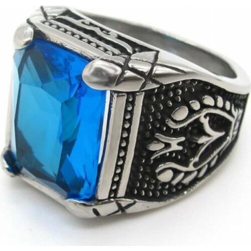 Mens Blue CZ Stone Onyx Sapphire Ring For Men Stainless Steel Size 7-15
