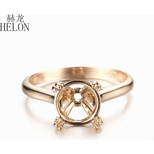 HELON 9mm Round Cut Solid 10k Yellow Gold Women Solitaire Fine Jewelry Semi Mount Engagement Wedding Ring Ring Setting