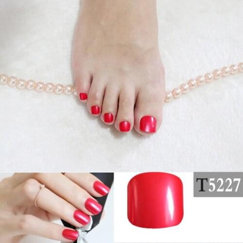 Candy DIY Fashion Colors Toe Nails 24pcs Acrylic False Toes Solid color Art Tips Fake Toenails simple Red T5227