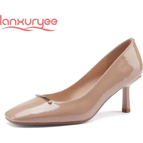 Lanxuryee 2021 spring new arrival square toe thin high heels metal decoration European style mature young lady women pumps L22
