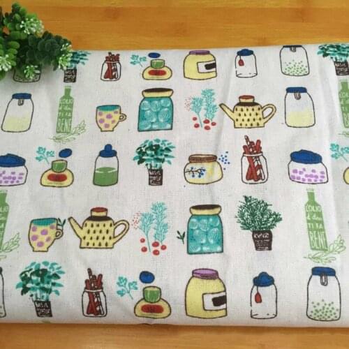 Cartoon Printed Linen Cotton Fabric Beige Pure Cotton Linen Fabric By Meters DIY Sewing Tablrcloth Pillowcase Curtain Material