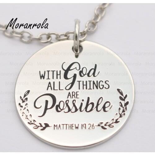 New arried "With God all things are possible"Copper necklace Keychain,charm Hand-Stamped Jewelry Matthew 19:26 Religious jewelry