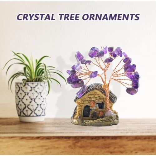 Mini Crystal Lucky Money Stone Tree Figurine Ornaments Feng Shui for Wealth and Luck Home Office Good Luck Feng Bonsai Decor