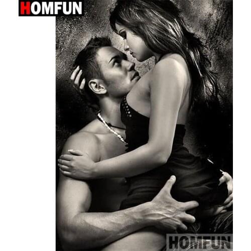 HOMFUN Full Square/Round Drill 5D DIY Diamond Painting "Couple Black white" 3D Embroidery Cross Stitch 5D Home Decor A30049