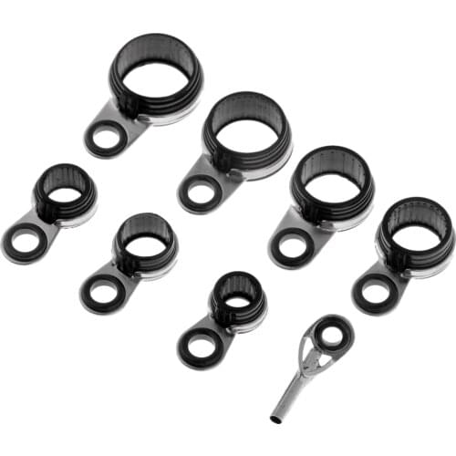 Fishing Rod Tip Repair Black Small Freshwater Fishing Rod Parts Tip Tops Black Stainless Ceramic Repair Guides Kits, 8Pcs