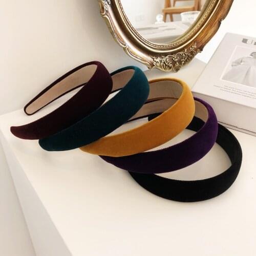 Gold Velvet Western Style Solid Colors Thicken Padded Hairbands Bezel Turban Women Headbands Girls Accessories Headwear