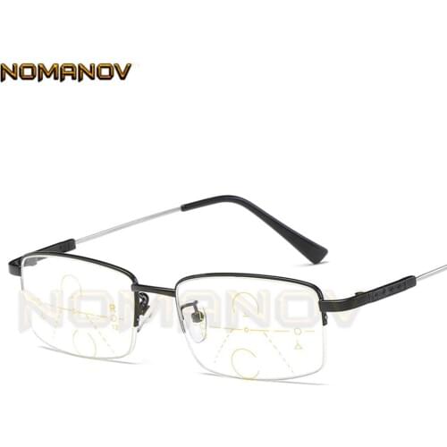 Half-rim Memory Temple Frame See Near and Far Progressive Multifocus Reading Glasses Add 75 100 125 150 175 200 To 400