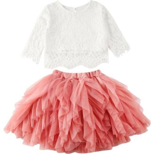 1-6Y Toddler Kids Baby Girls Clothes Sets Princess Lace Solid Tops T-shirt Tutu Skirt Outfit Autumn Set