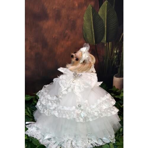 Luxurious Handmade Dog Clothes Big Tail Lolita Pet Wedding Dresses Gorgeous White Lace Poodle Yorkie Maltese Drop Shipping