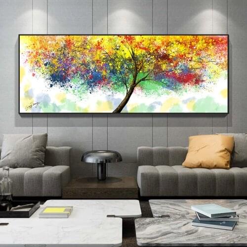 Pinturas y carteles de lienzo de árbol de aceite colorido abstracto moderno, cuadros de arte de pared, decoración del hogar