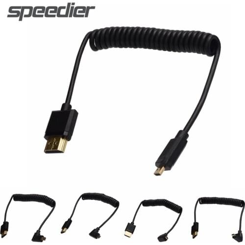 Micro HDMI-Compatible Coiled Cable, Compatible-HDMI Coiled Cable Micro D Type , Extreme Slim/Thin Micro Coiled Cable