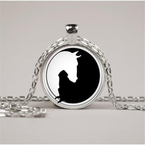 Yin Yang Horse Cabochon Glass Necklace/Keychain Sweater Chain Jewelry